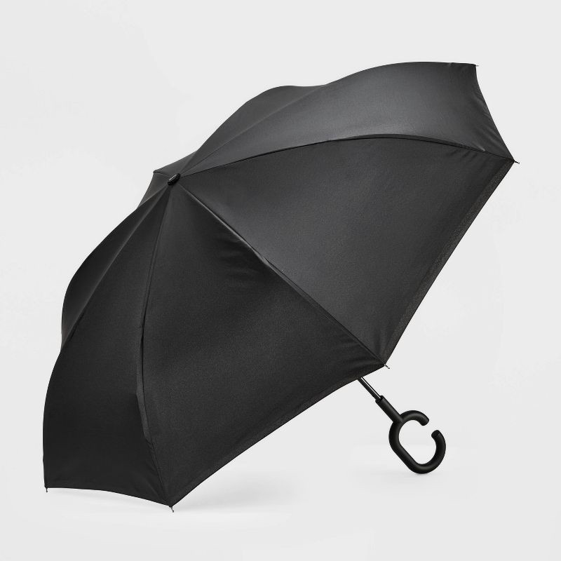 slide 1 of 5, ShedRain UnbelievaBrella Reverse Opening Stick Umbrella - Black/White, 1 ct