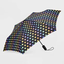 ShedRain Polka Dots Auto Open Auto Close Compact Umbrella - Rainbow: Telescoping Shaft, Polyester Shell