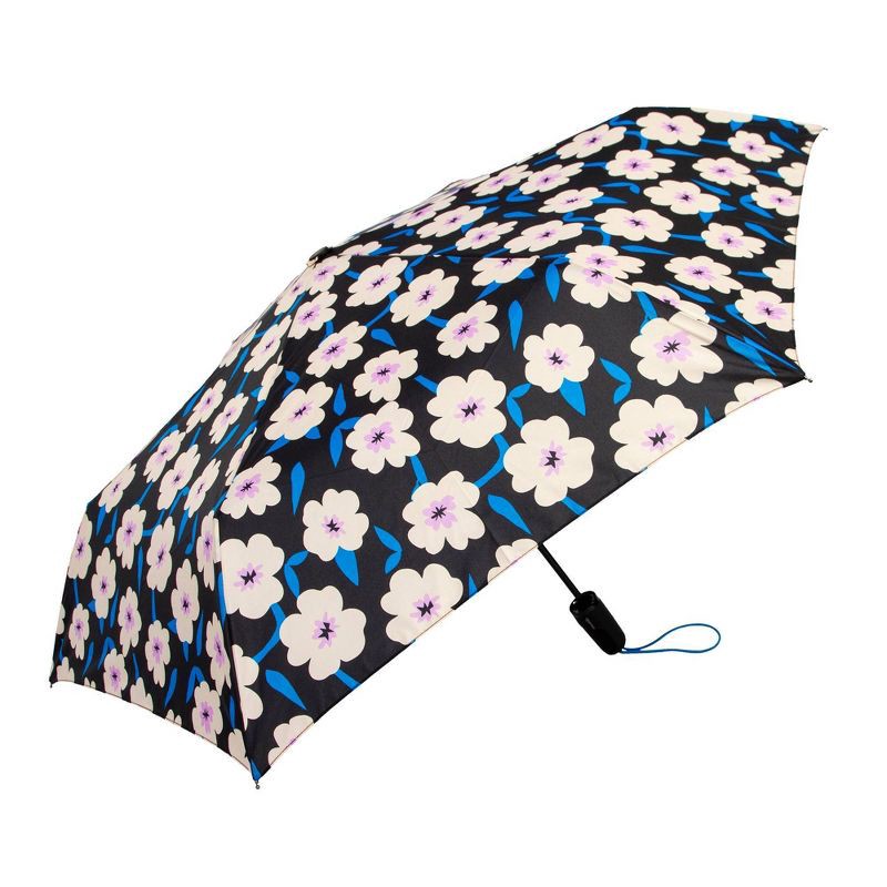 slide 3 of 5, ShedRain Auto Open Auto Close Compact Umbrella - Black Floral, 1 ct