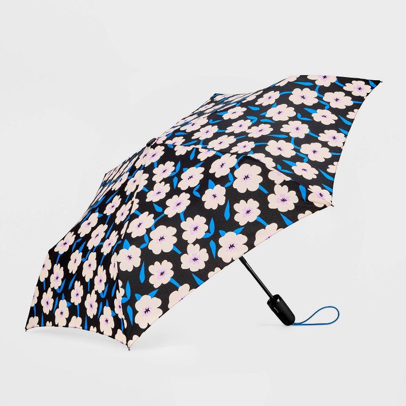 slide 1 of 5, ShedRain Auto Open Auto Close Compact Umbrella - Black Floral, 1 ct