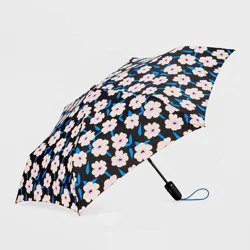 ShedRain Auto Open Auto Close Compact Umbrella - Black Floral: Telescoping Shaft, Polyester Shell, 42" Span