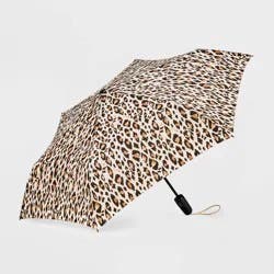 ShedRain Auto Open Auto Close Compact Umbrella - Tan Leopard Print: Telescoping Shaft, Polyester Canvas