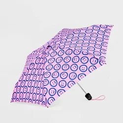 ShedRain Mini Manual Compact Umbrella - Pink/Blue Smiley: Telescoping Shaft, Plastic Handle, 38" Span, Canvas Shell