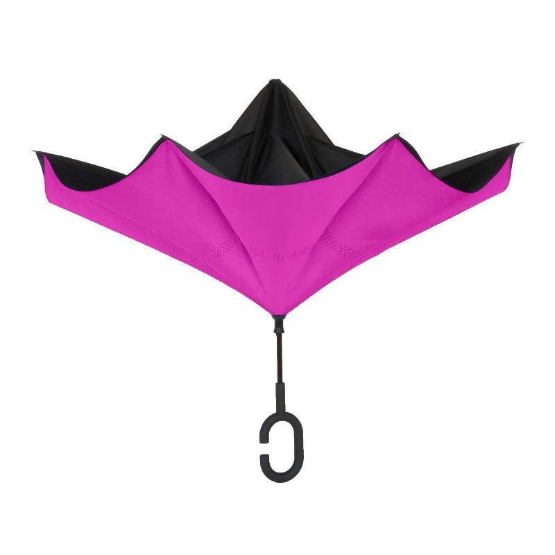 slide 2 of 4, ShedRain UnbelievaBrella Reverse Opening Stick Umbrella - Black/Pink: Solid Polyester, Manual, 48" Span, 1 ct