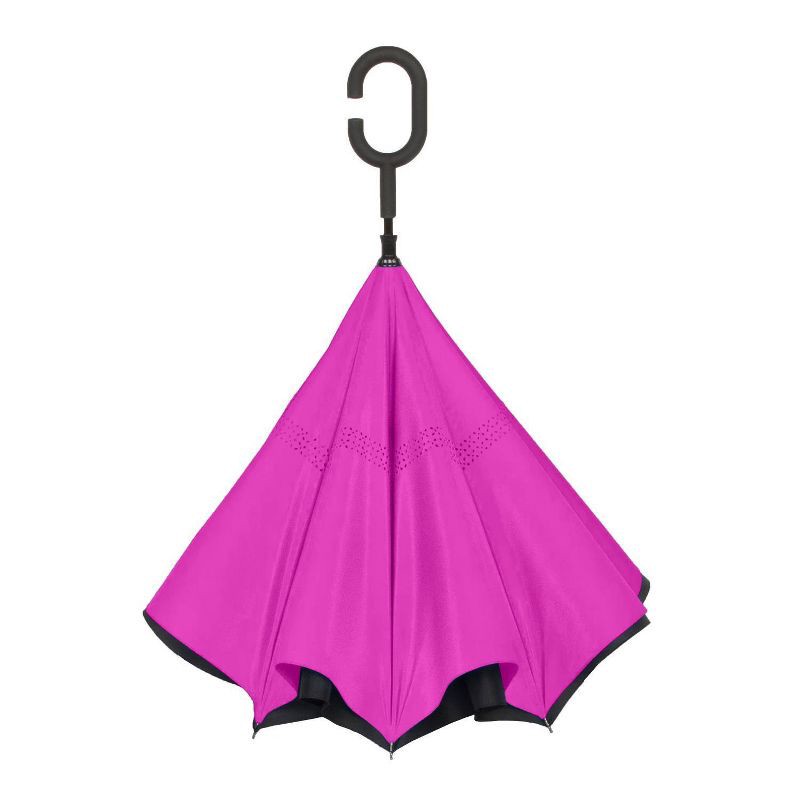 slide 4 of 4, ShedRain UnbelievaBrella Reverse Opening Stick Umbrella - Black/Pink: Solid Polyester, Manual, 48" Span, 1 ct