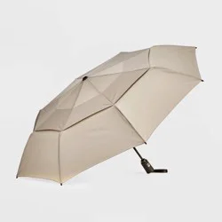 ShedRain VORTEX Auto Open Auto Close Compact Umbrella - Tan: Auto-Open, Auto-Close, Telescoping Shaft, Solid Polyester