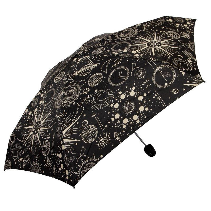 slide 3 of 5, ShedRain Mini Manual Compact Umbrella - Black Zodiac: Telescoping Shaft, Star Galaxy Pattern, 38" Span, 1 ct