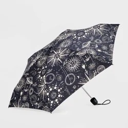 ShedRain Mini Manual Compact Umbrella - Black Zodiac: Telescoping Shaft, Star Galaxy Pattern, 38" Span