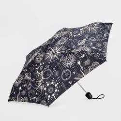 ShedRain Mini Manual Compact Umbrella - Black Zodiac: Telescoping Shaft, Star Galaxy Pattern, 38" Span