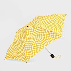 ShedRain Mini Manual Compact Umbrella - Yellow Swirl: Telescoping Shaft, Check Pattern, 38" Span