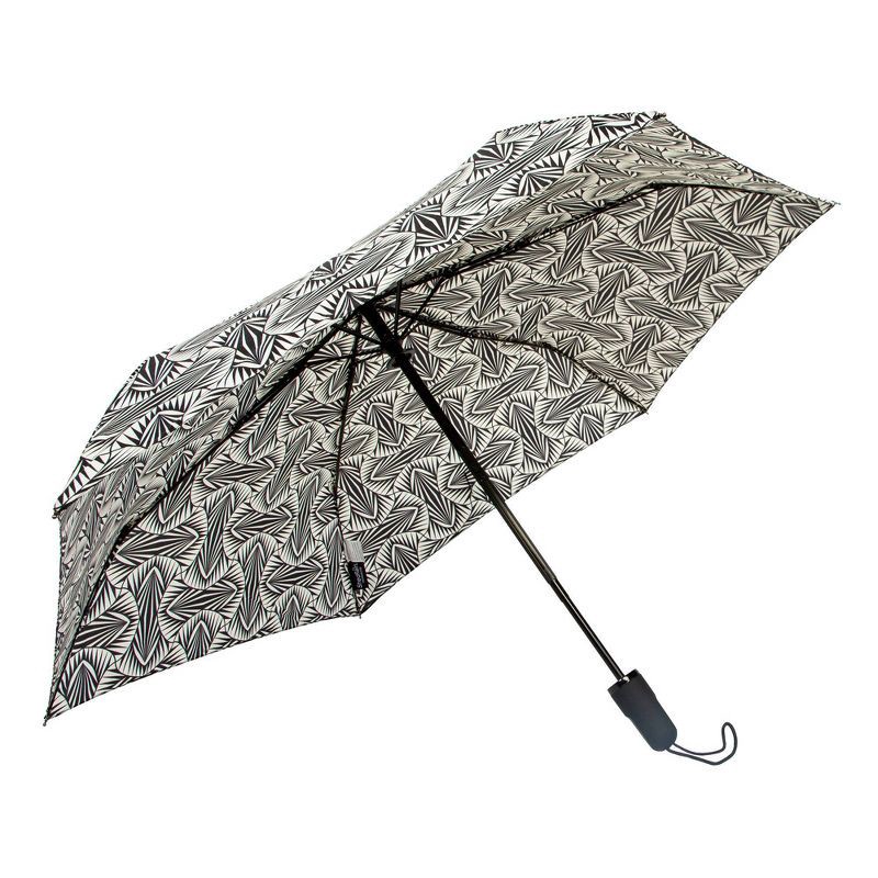 slide 3 of 5, ShedRain Auto Open Auto Close Compact Umbrella - Black/White: Telescoping Shaft, Polyester Shell, Stripe & Geometric Patterns, 1 ct