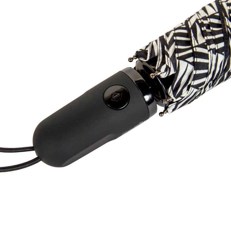 slide 5 of 5, ShedRain Auto Open Auto Close Compact Umbrella - Black/White: Telescoping Shaft, Polyester Shell, Stripe & Geometric Patterns, 1 ct