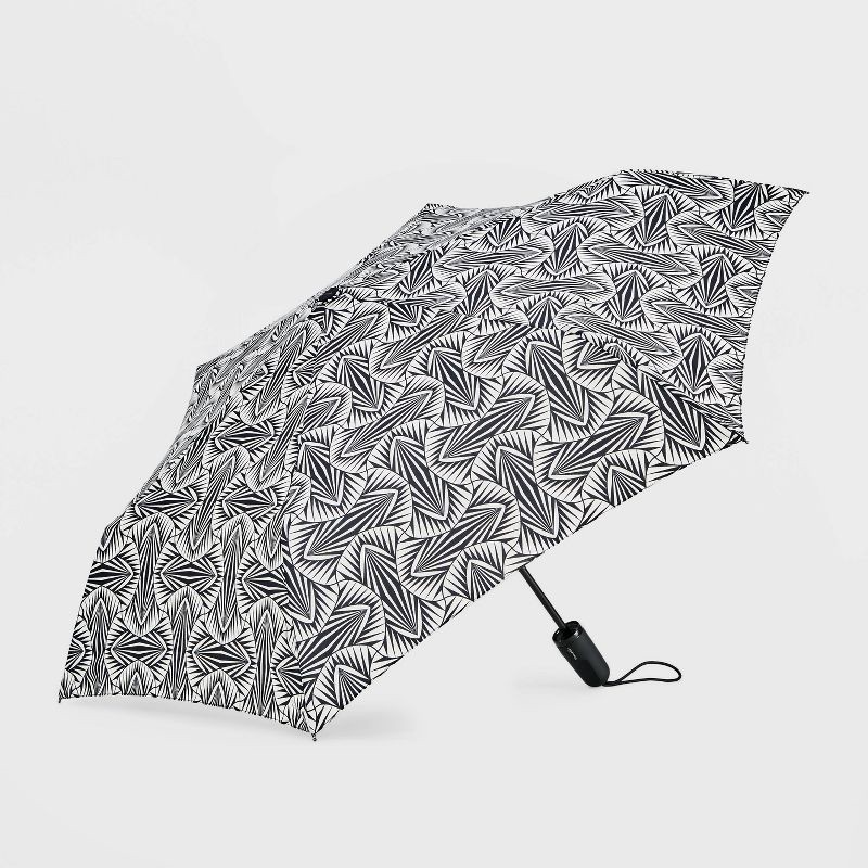 slide 1 of 5, ShedRain Auto Open Auto Close Compact Umbrella - Black/White: Telescoping Shaft, Polyester Shell, Stripe & Geometric Patterns, 1 ct