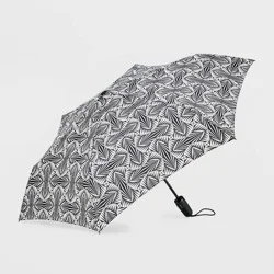 ShedRain Auto Open Auto Close Compact Umbrella - Black/White: Telescoping Shaft, Polyester Shell, Stripe & Geometric Patterns