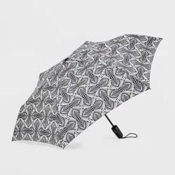 ShedRain Auto Open Auto Close Compact Umbrella - Black/White: Telescoping Shaft, Polyester Shell, Stripe & Geometric Patterns