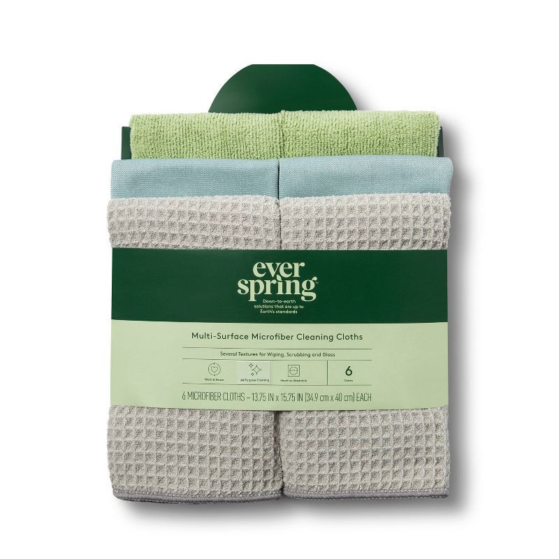 slide 1 of 4, Multi-Surface Microfiber Cleaning Cloths - 6ct - Everspring™, 6 ct