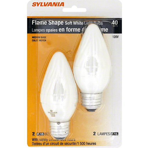 slide 2 of 2, Sylvania Light Bulbs, Soft White, Flame Shape, 40 Watts, 2 ct