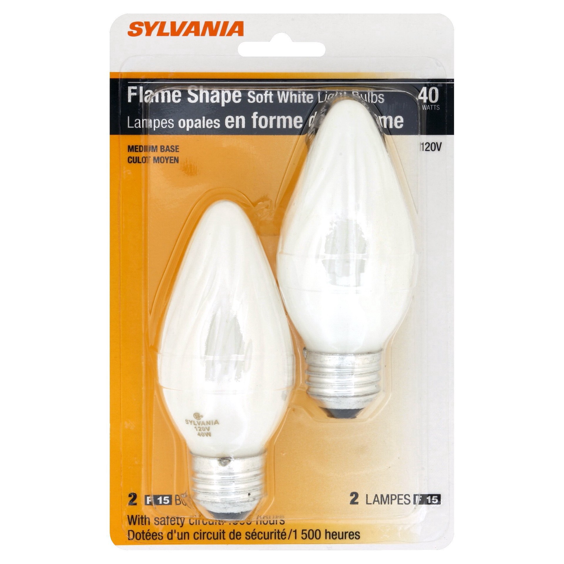 slide 1 of 2, Sylvania Light Bulbs, Soft White, Flame Shape, 40 Watts, 2 ct