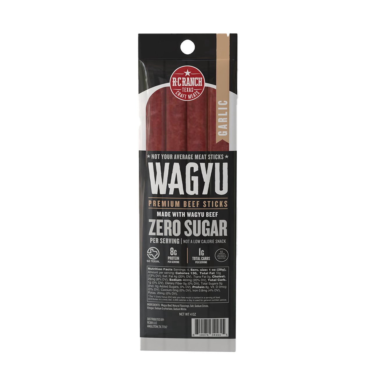 slide 1 of 1, R C Ranch Texas Craft Meats Wagyu Beef Sticks Garlic, 4 oz