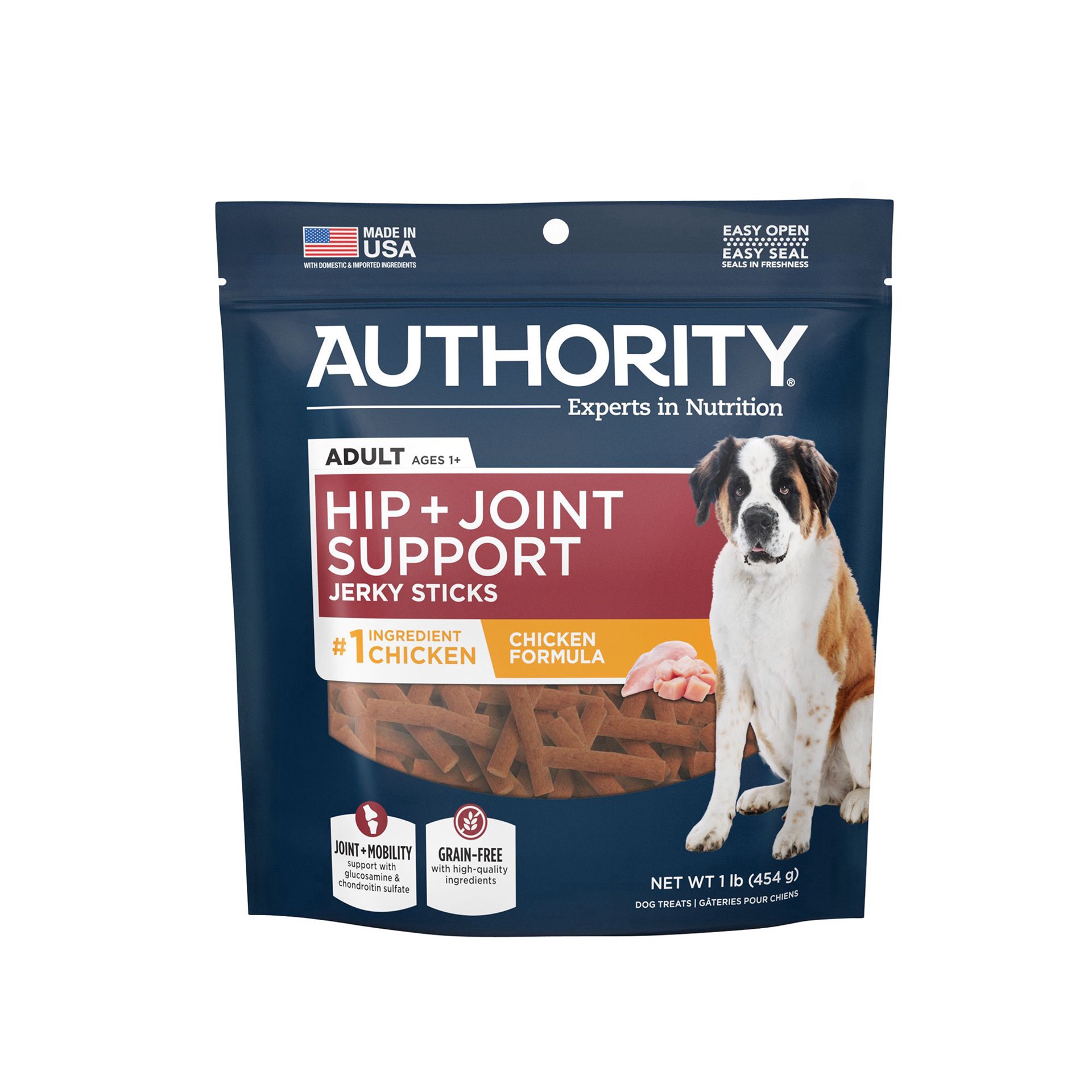 slide 1 of 1, Authority Hip & Joint Support Jerky Sticks Dog Treats - Grain Free, 1 lb