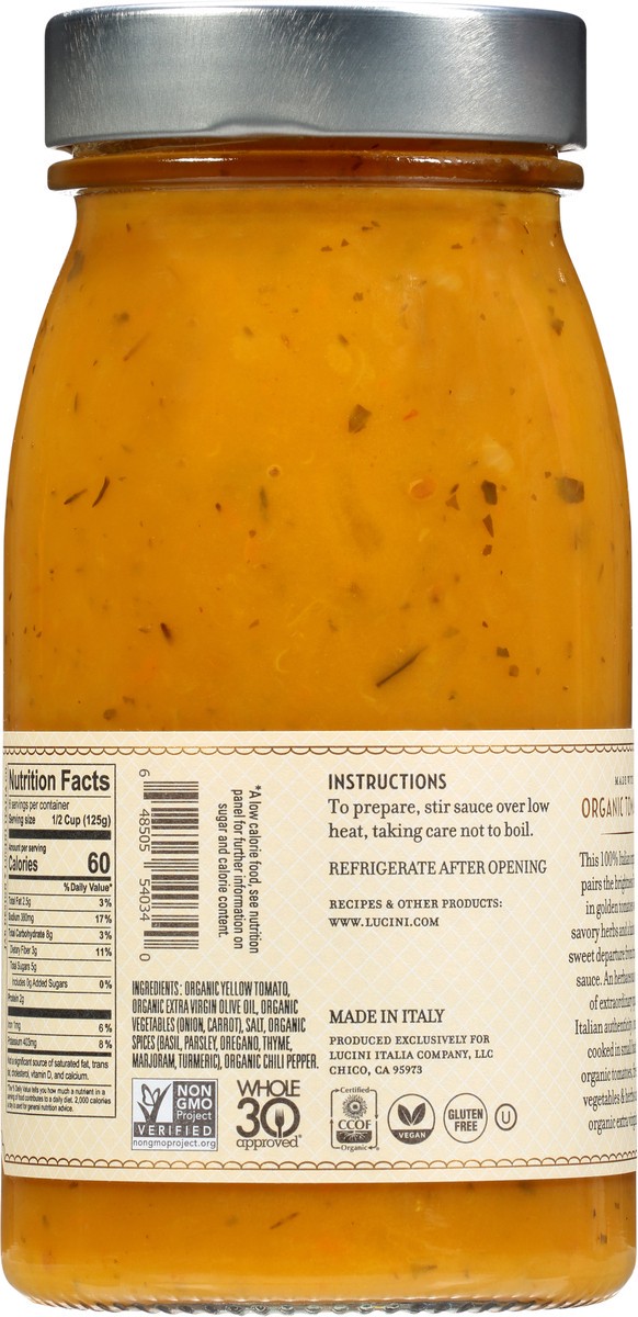 slide 5 of 11, Lucini 100% Italian Small Batch Organic Savory Golden Tomato 25.5 oz. Jar, 25.5 oz