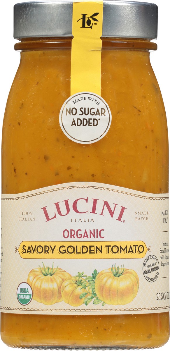 slide 1 of 11, Lucini 100% Italian Small Batch Organic Savory Golden Tomato 25.5 oz. Jar, 25.5 oz
