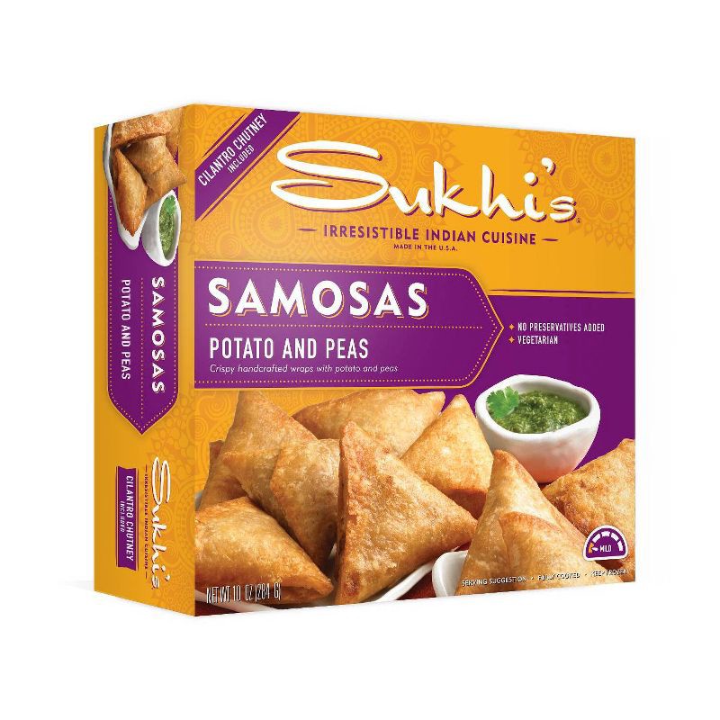 slide 4 of 4, Sukhi's Frozen Potato & Pea Indian Samosa with Refreshing Cilantro Chutney Dipping Sauce - 10oz, 10 oz