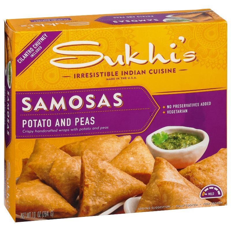 slide 5 of 5, Sukhi's Indian Potato & Pea Vegetarian Samosa Frozen Appetizer Snack with Cilantro Chutney Dipping Sauce - 10oz, 10 oz