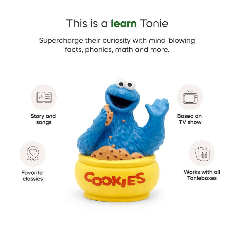 slide 5 of 7, tonies Sesame Street Cookie Monster Tonie Figurine: PVC Material, Music Learning System, Digital Music Player Accessory, 1 ct