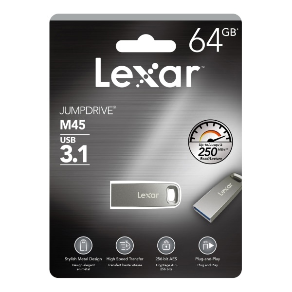 slide 2 of 2, Lexar Jumpdrive M45 Usb 3.1 Flash Drive, 64Gb, Silver, Ljdm45-64Gabslna, 1 ct