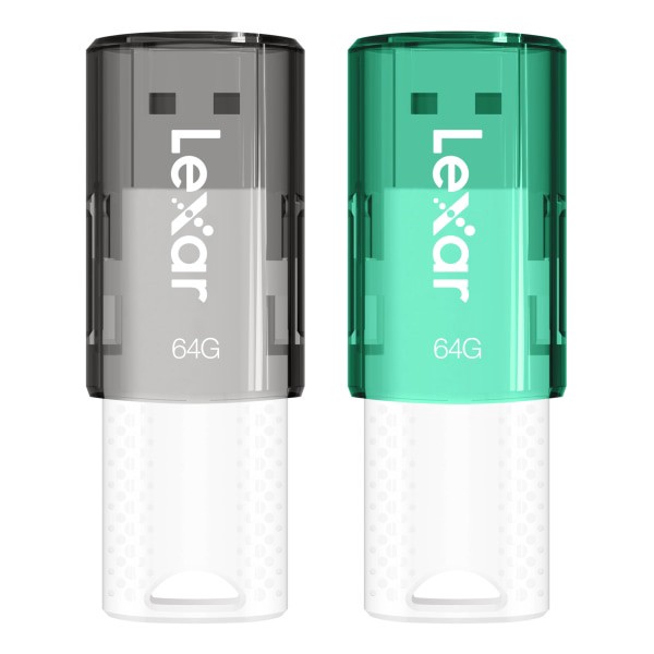 slide 2 of 2, Lexar Jumpdrive S60 Usb 2.0 Flash Drives, 64Gb, Black/Teal, Pack Of 2 Flash Drives, Ljds60-64Gb2Nnu, 2 ct