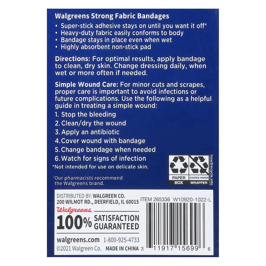 slide 5 of 5, Walgreens Strong Fabric Bandages, 20 ct