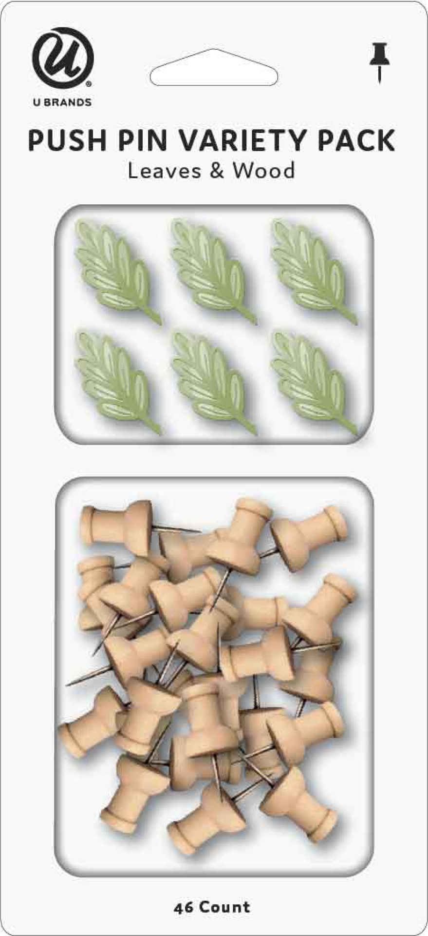 slide 1 of 1, U Brands Push Pin Leaves & Wood, 46 ct