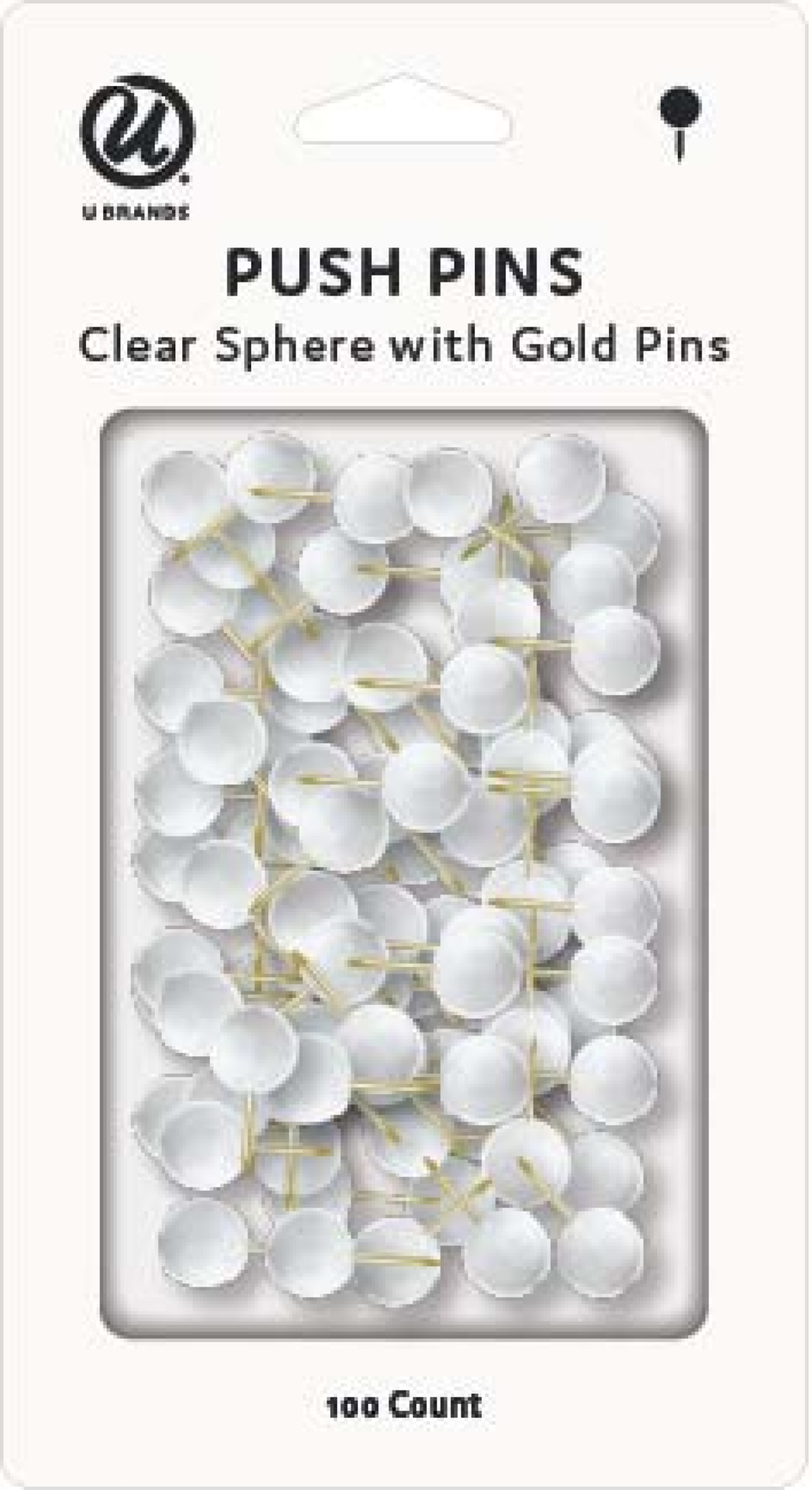 slide 1 of 1, U Brands Push Pins 100 ea, 1 ct