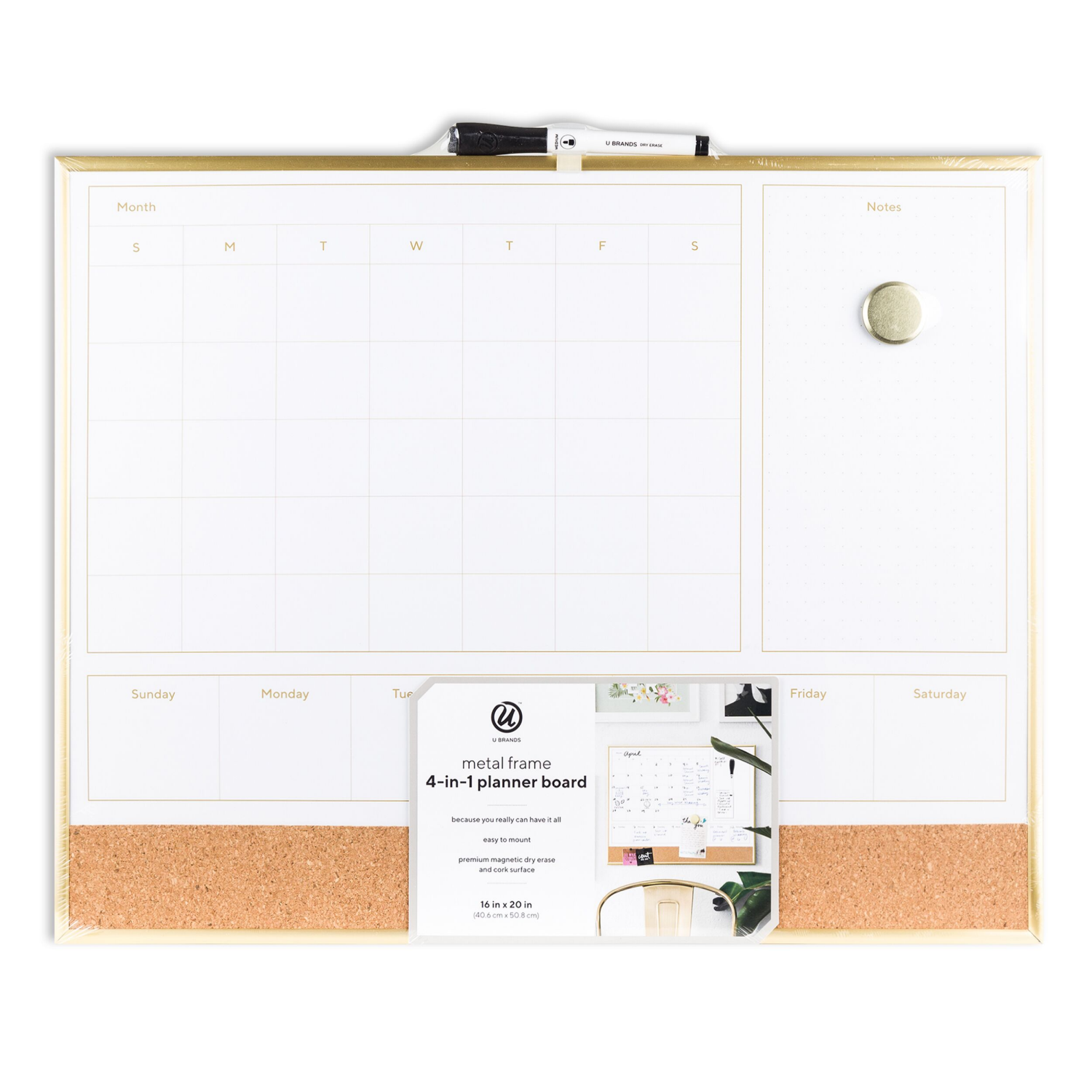 slide 1 of 3, U Brands Metal Frame 4-in-1 Dry Erase Planner Board, 16 in x 20 in