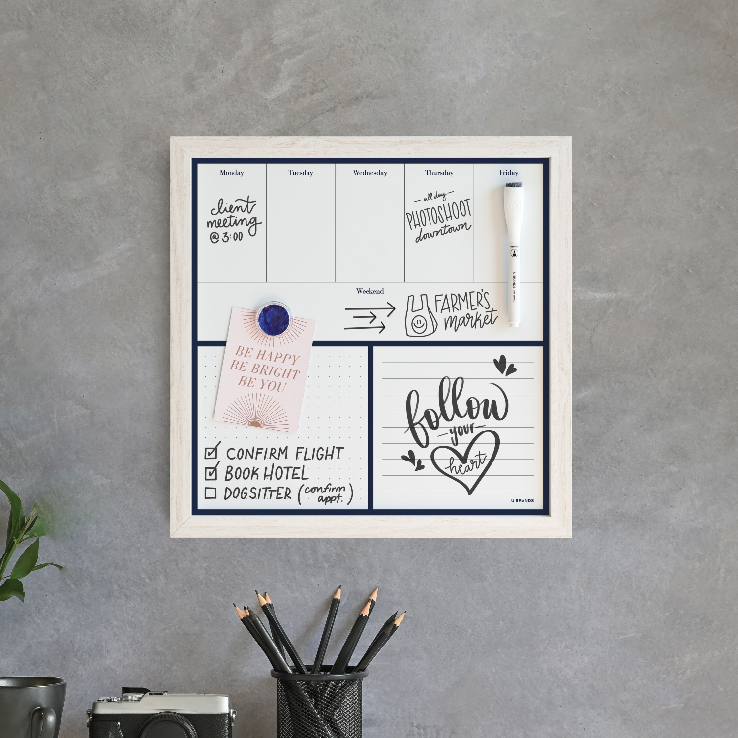 slide 2 of 2, U Brands Magnetic Weekly Dry Erase Calendar Planner Board, 14x14 in., Frameless, 1 ct