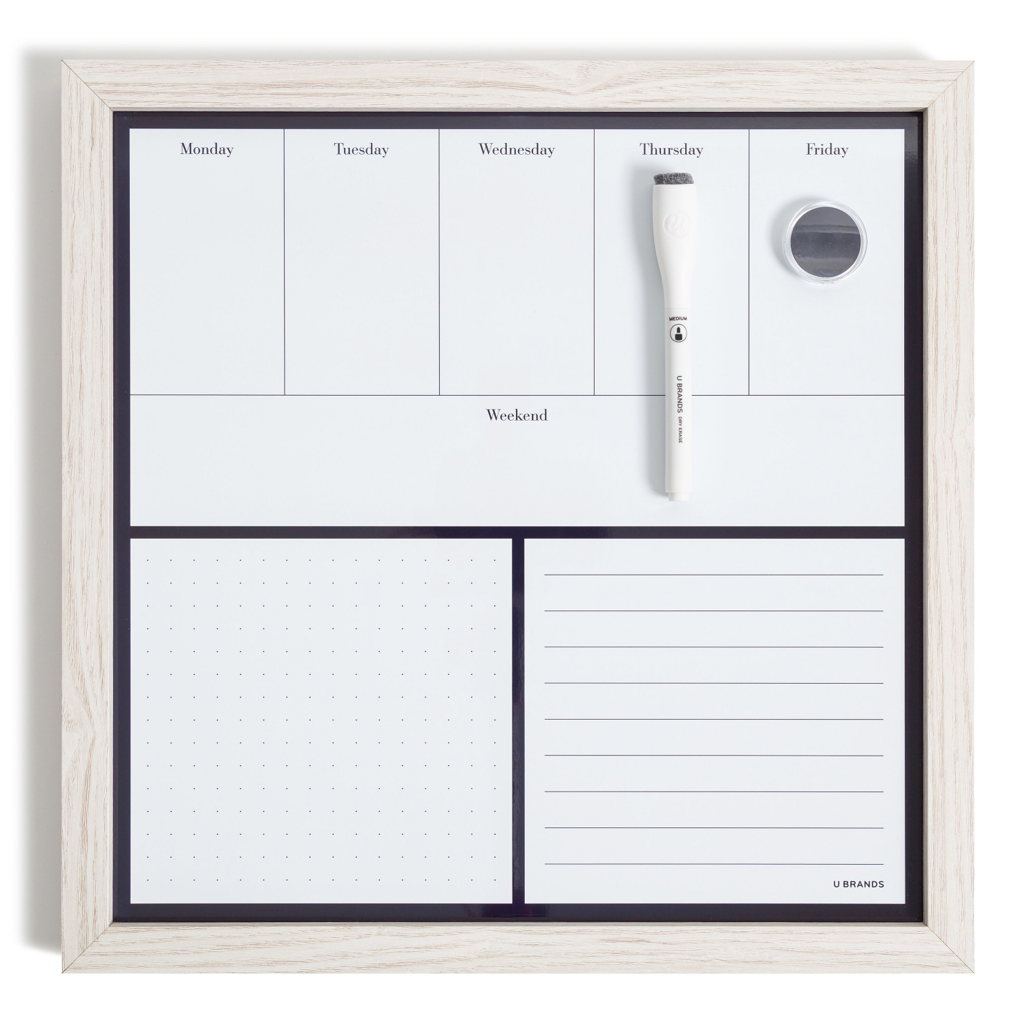 slide 1 of 2, U Brands Magnetic Weekly Dry Erase Calendar Planner Board, 14x14 in., Frameless, 1 ct