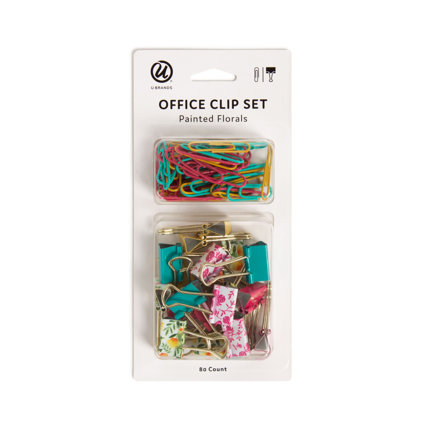 slide 1 of 3, U Brands Office Clip Set - Painted Florals, 1 ct
