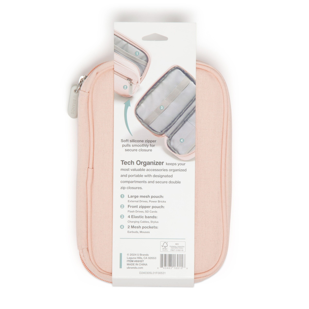 slide 4 of 4, U Brands 7.8"x5" Canvas Tech Organizer Dusty Rose, 1 ct