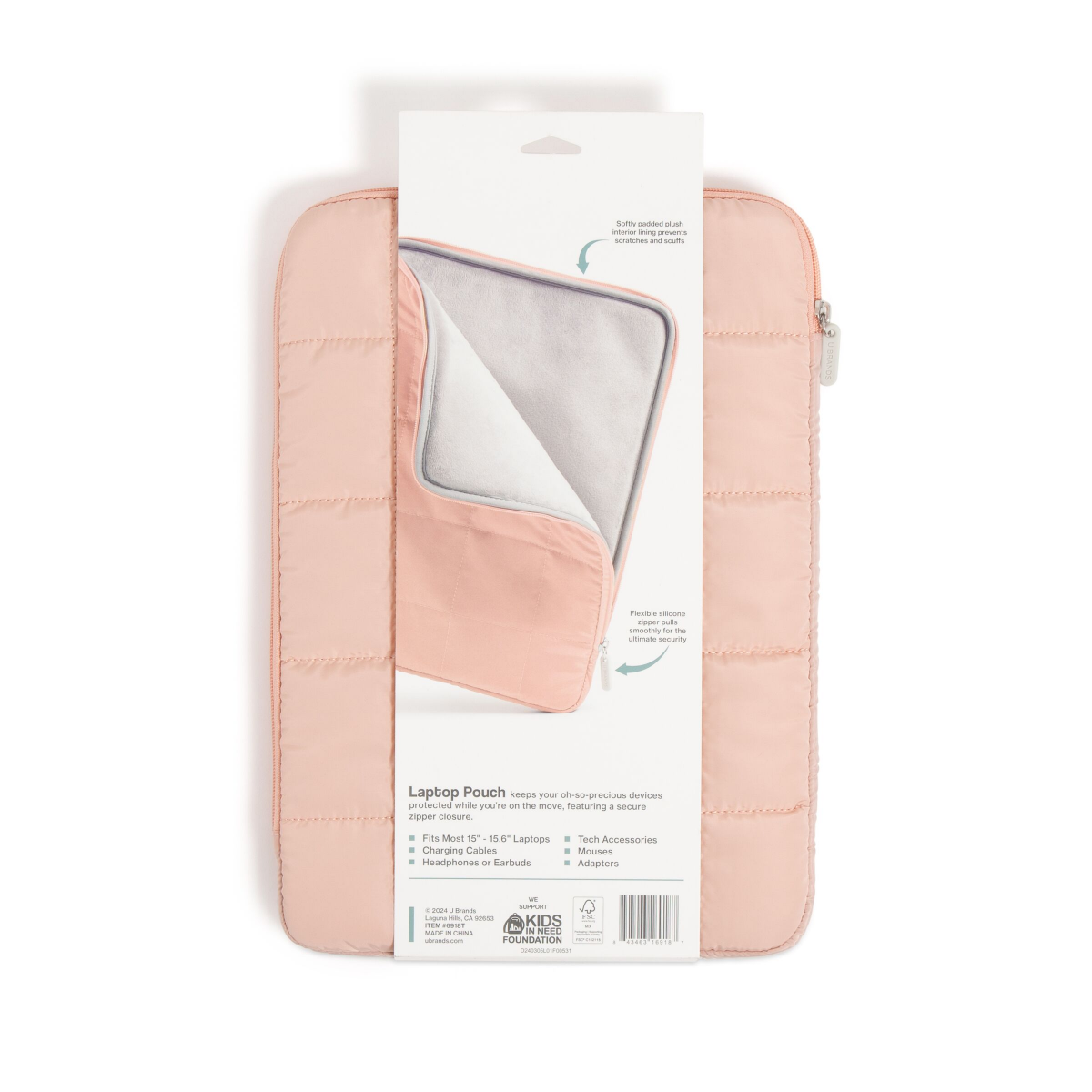 slide 2 of 4, U Brands 15"x10.5" Nylon Puffer Laptop Pouch - Dusty Rose, 1 ct