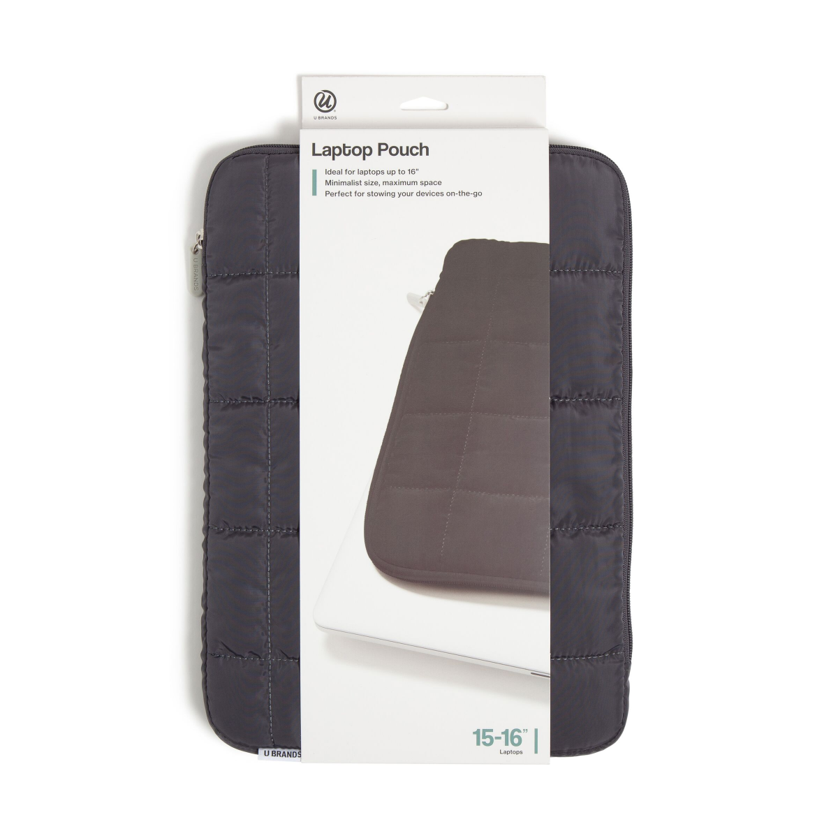 slide 1 of 4, U Brands Large Nylon Puffer Zipping Laptop Sleeve Case, 10.5" x 15", Slate, 10.5 in