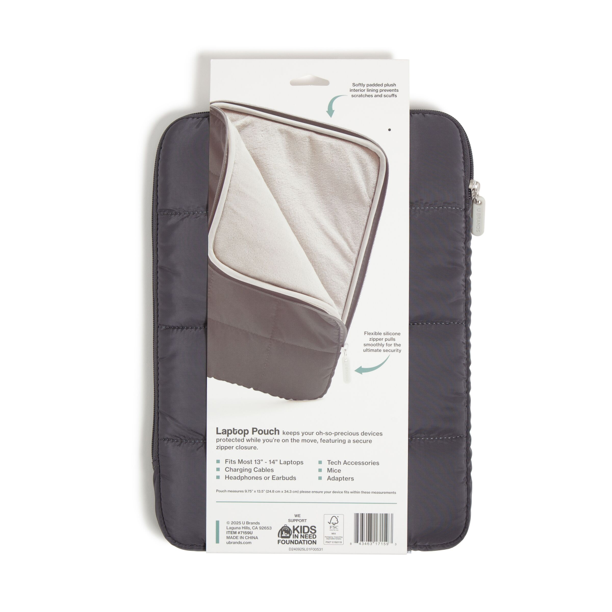 slide 4 of 4, U Brands Medium Nylon Puffer Zipping Laptop Sleeve Case, 9.75" x 13.5", Slate, 1 ct