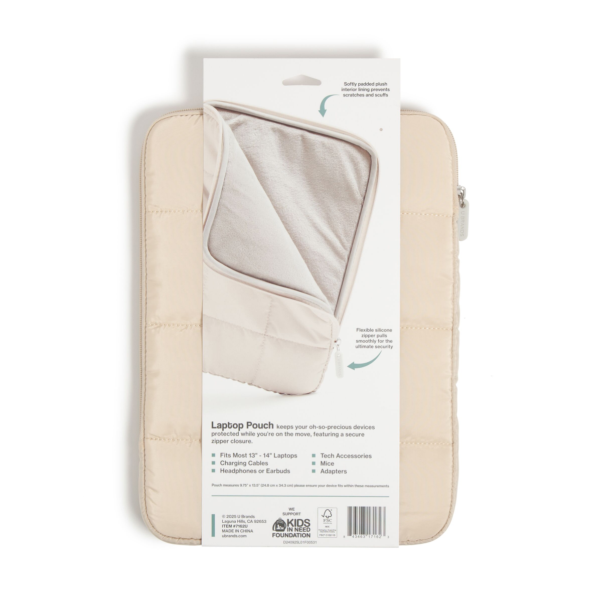 slide 4 of 4, U Brands Medium Nylon Puffer Zipping Laptop Sleeve Case, 9.75" x 13.5", Sand, 1 ct