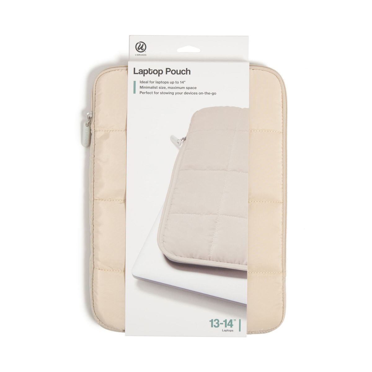 slide 1 of 4, U Brands Medium Nylon Puffer Zipping Laptop Sleeve Case, 9.75" x 13.5", Sand, 1 ct
