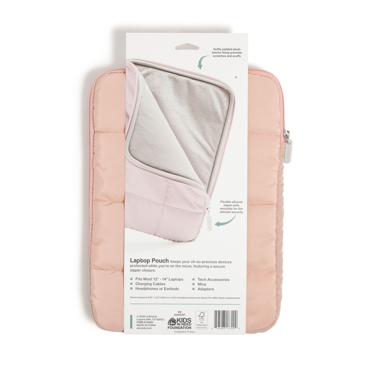 slide 2 of 4, U Brands Medium Nylon Puffer Zipping Laptop Sleeve Case, 9.75" x 13.5", Dusty Rose, 1 ct