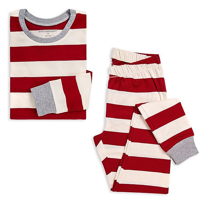 slide 1 of 1, Burt's Bees Baby Small Women's Rugby Stripe Organic Cotton Pajama Set, 2 ct