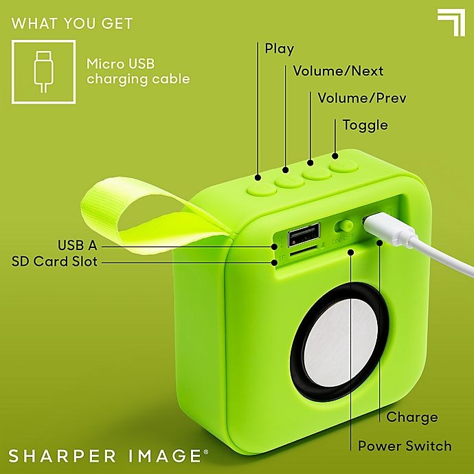 slide 4 of 10, Sharper Image Square Bluetooth Speaker - Neon Green, 3 in