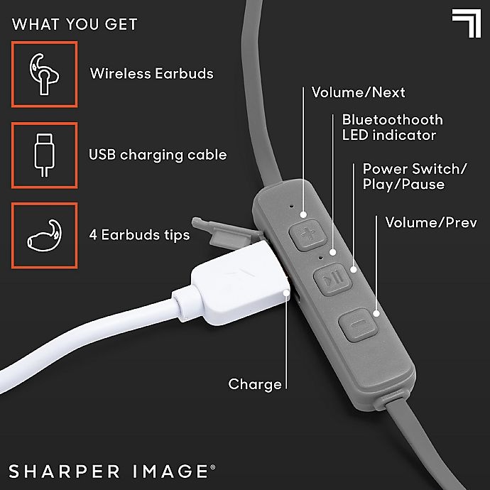slide 8 of 9, Sharper Image The Sound Of Unity Wireless Earbuds - Grey, 1 ct
