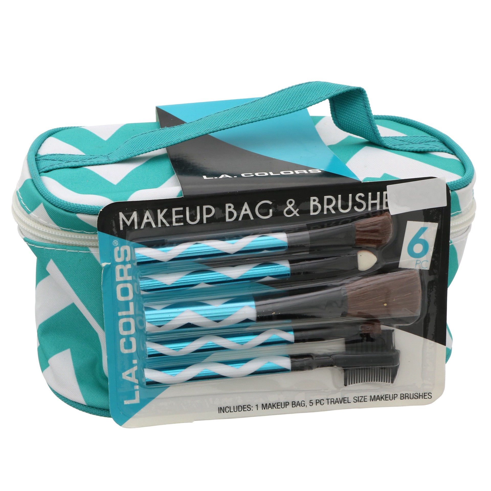 slide 1 of 1, L.A. Colors Makeup Bag & Brush Teal, 1 ct