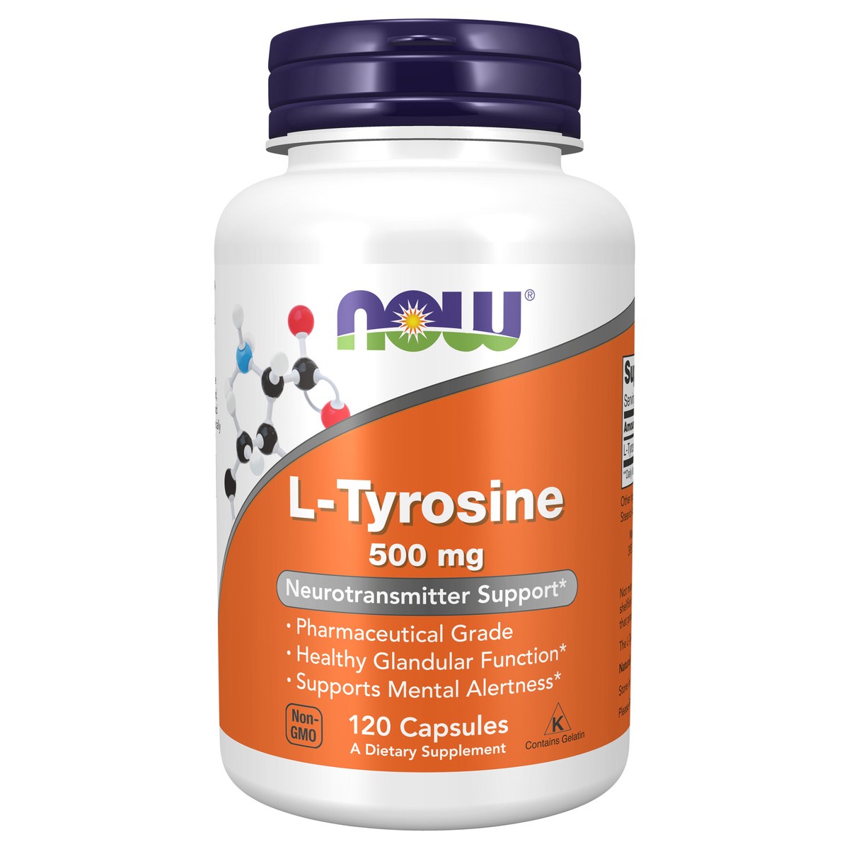 slide 1 of 4, Now Naturals NOW L-Tyrosine 500 mg Capsules, 120 ct